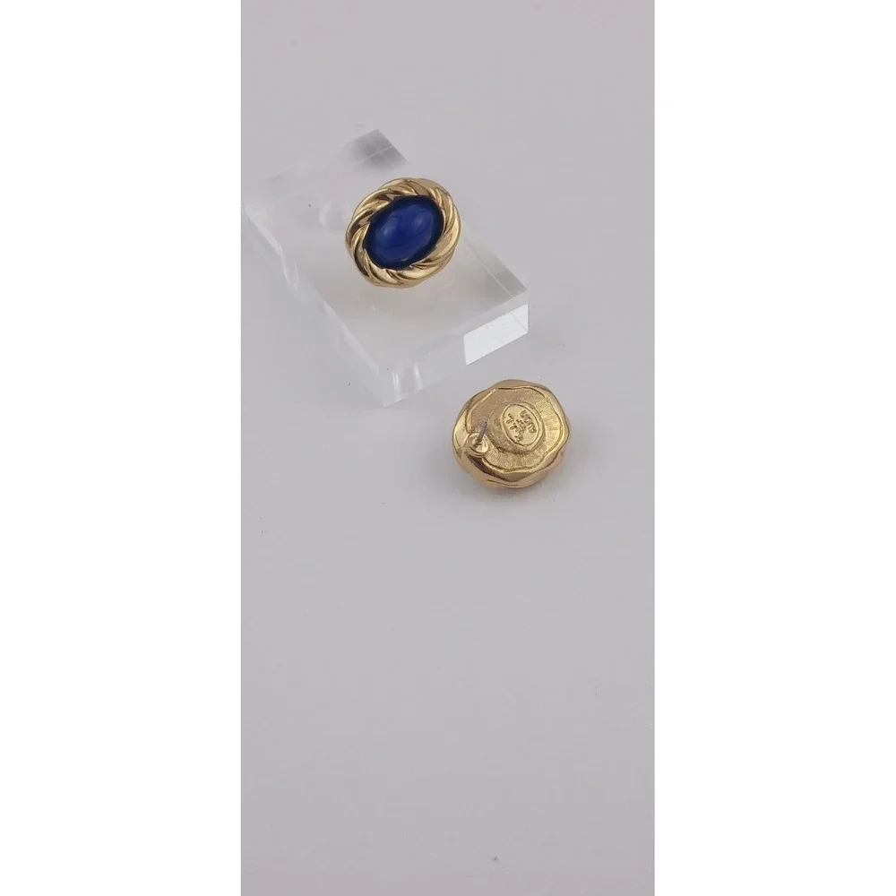 MINT Vintage Signed Kenneth Jay Lane Avon Faux lapis Royal Blue Cabochon Pierced